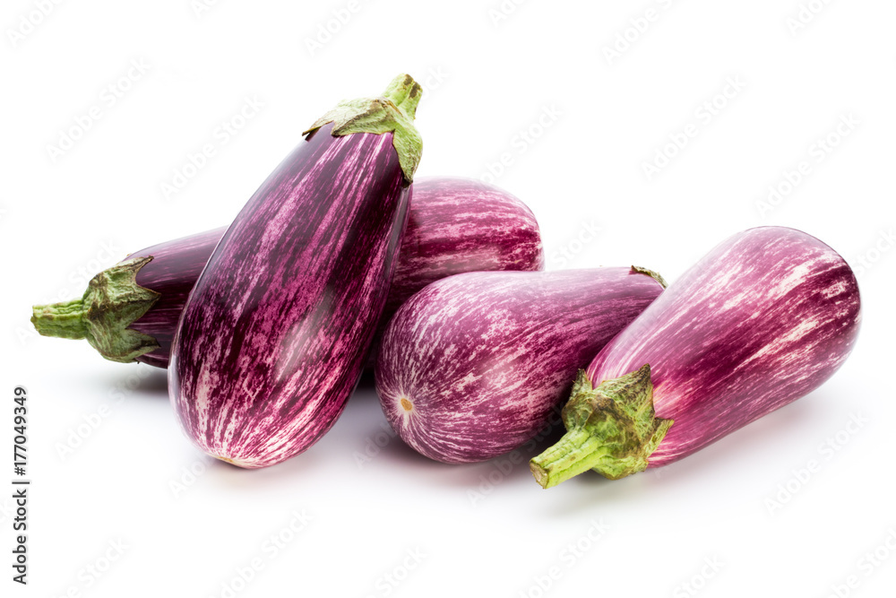 Fototapeta premium Fresh eggplants, aubergine on a white background.