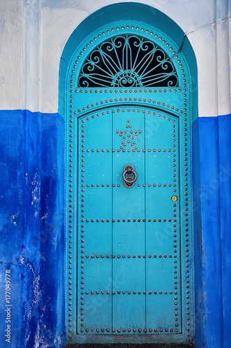 Ancient oriental blue door ...
