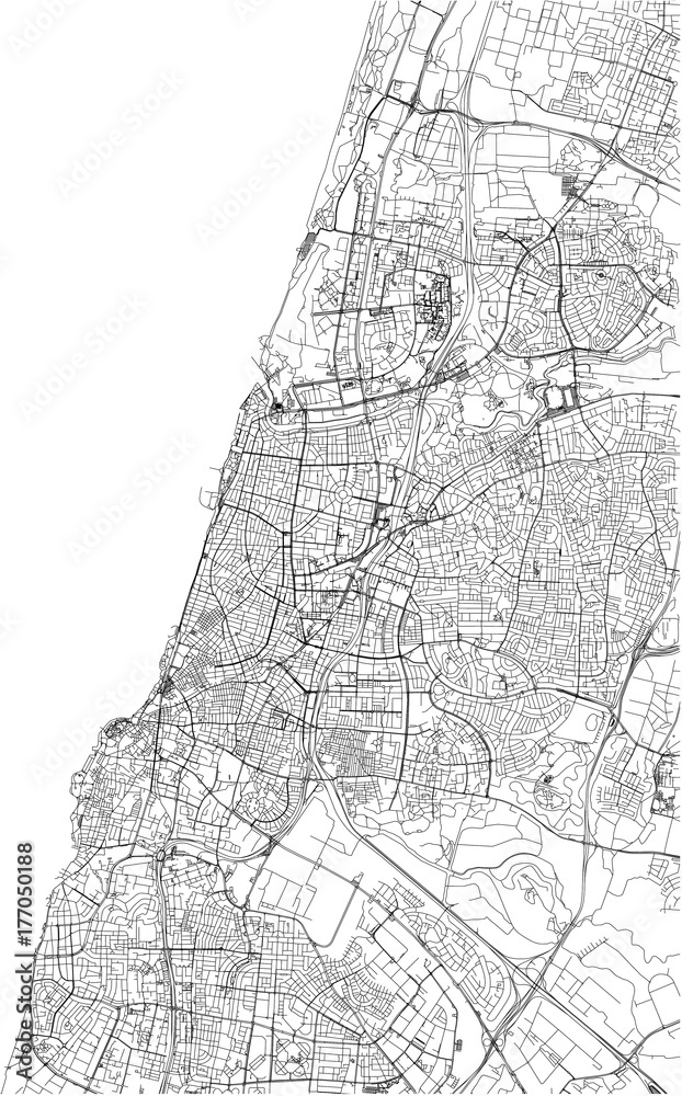 Fototapeta premium Strade di Tel Aviv, cartina della città, Israele. Mappa