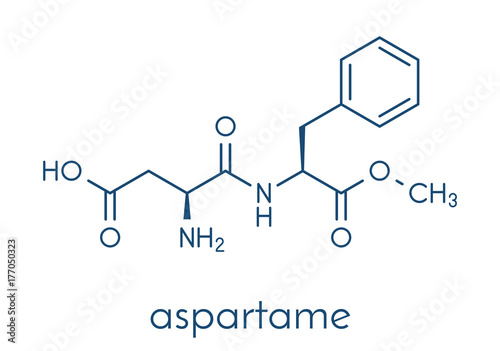 Aspartame artificial sweetener molecule (sugar substitute). Skeletal formula. photo