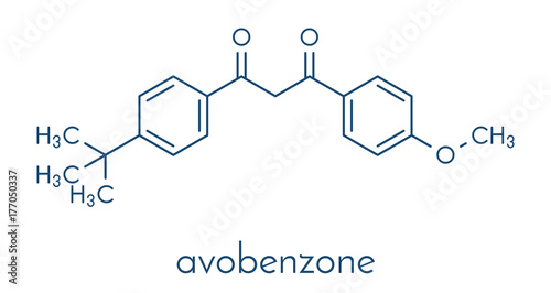 Avobenzone sunscreen molecule (UV filter). Skeletal formula. photo