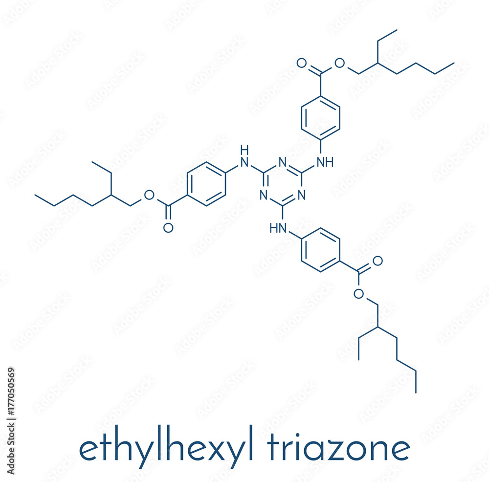 Ethylhexyl triazone sunscreen molecule (UV filter). Skeletal formula.
