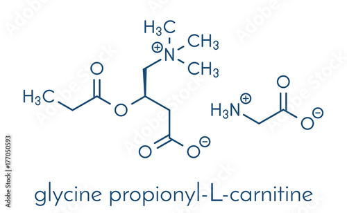 GPLC (glycine propionyl-L-carnitine) nutritional supplement molecule.  Skeletal formula.