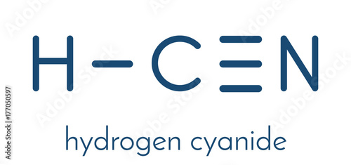 Hydrogen cyanide (HCN) poison molecule. Has typical almond-like odor. Skeletal formula.