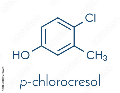 Chlorocresol (p-chlorocresol) antiseptic and preservative molecule. Skeletal formula.