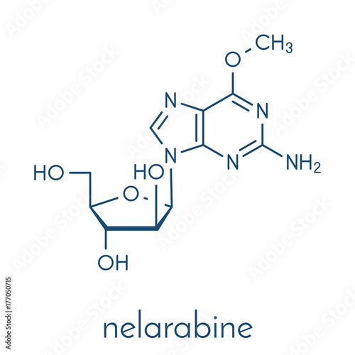 Nelarabine leukemia drug molecule. Skeletal formula.