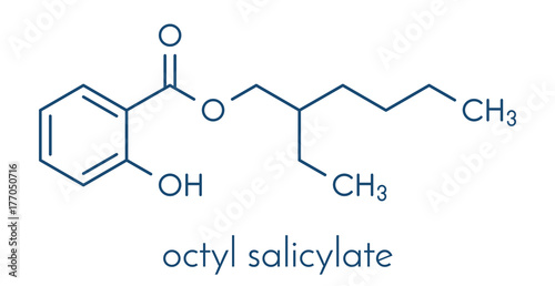 Octyl salicylate (octisalate) sunscreen molecule (UV filter). Skeletal formula.
