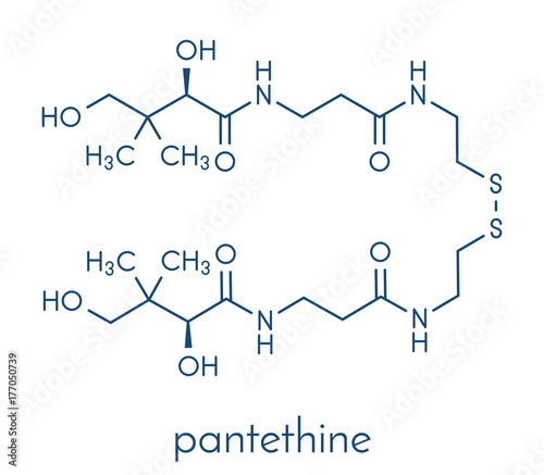 Pantethine (dimeric vitamin B5) molecule. Used in dietary supplements. Skeletal formula.