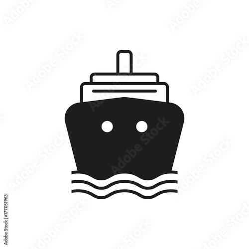 Ship simple icon silhouette on white background. Water transport.