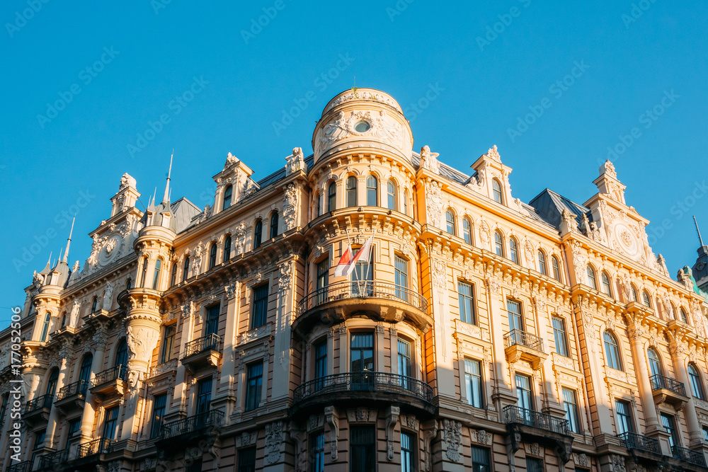 Riga, Latvia. Art Nouveau Building Designed By Mikhail Eisenstein