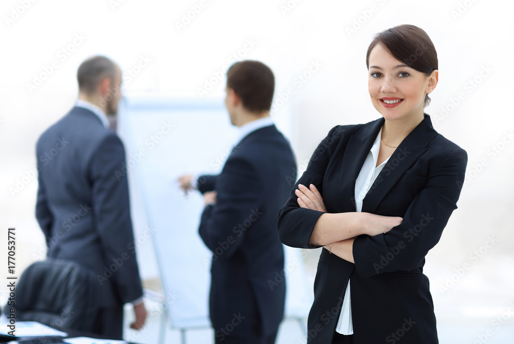 successful woman Manager in the background of the office successful woman Manager in the background of the office