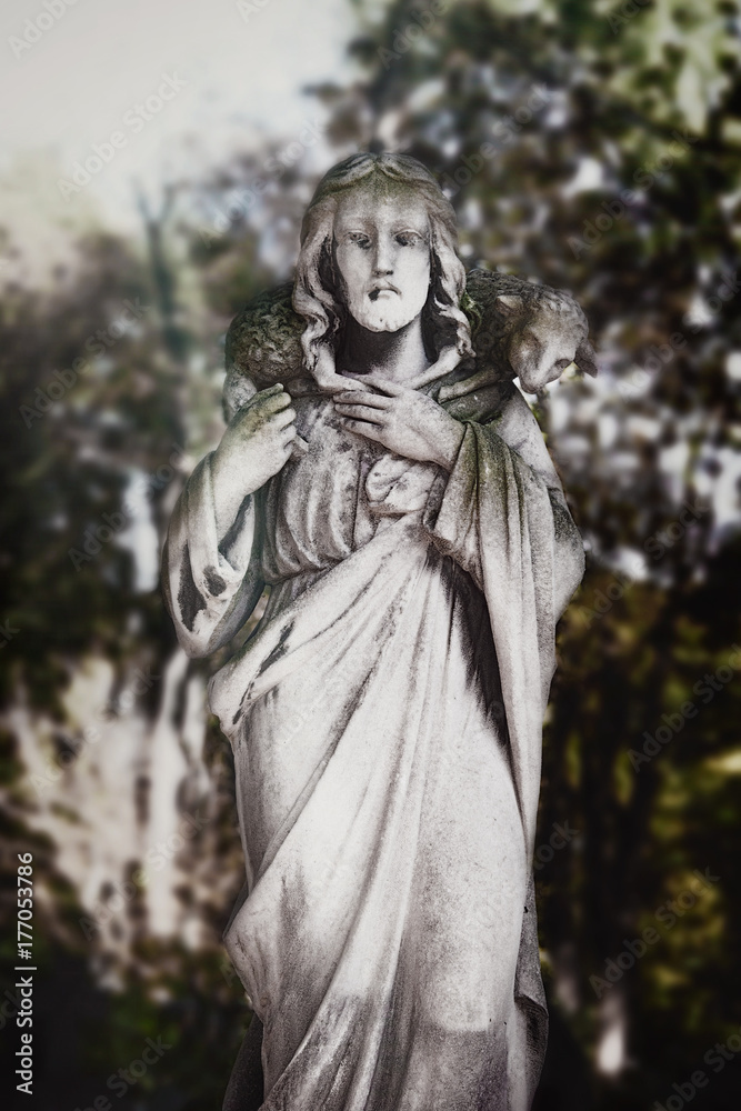 Jesus Christ - the Good Shepherd (ancient statue, details) Jesus Christ - the Good Shepherd (ancient statue, details)
