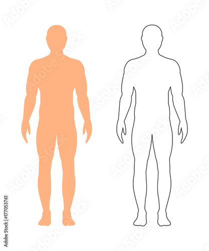 Male silhouette (contour) on white background, vector.
