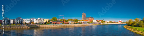 Panoramic view of Elbe, cathedral and old town in Magdeburg