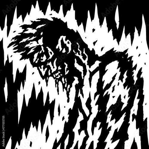 The demon is bleeding when its head is down. Vector illustration.