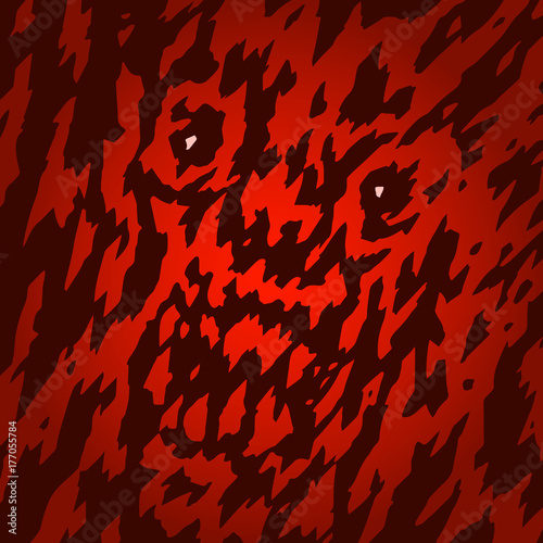 Scary face the demon in your window at night. Vector illustration.