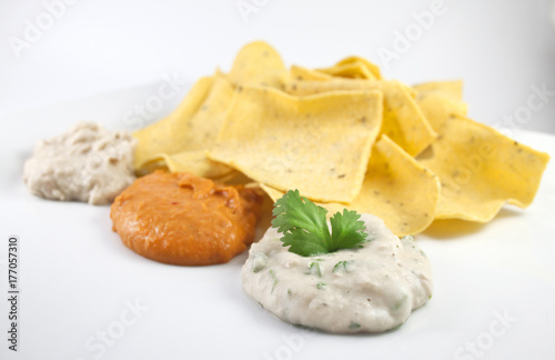 Chips with different kind of salsas photo