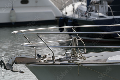 yacht moored bow on to a pontoon