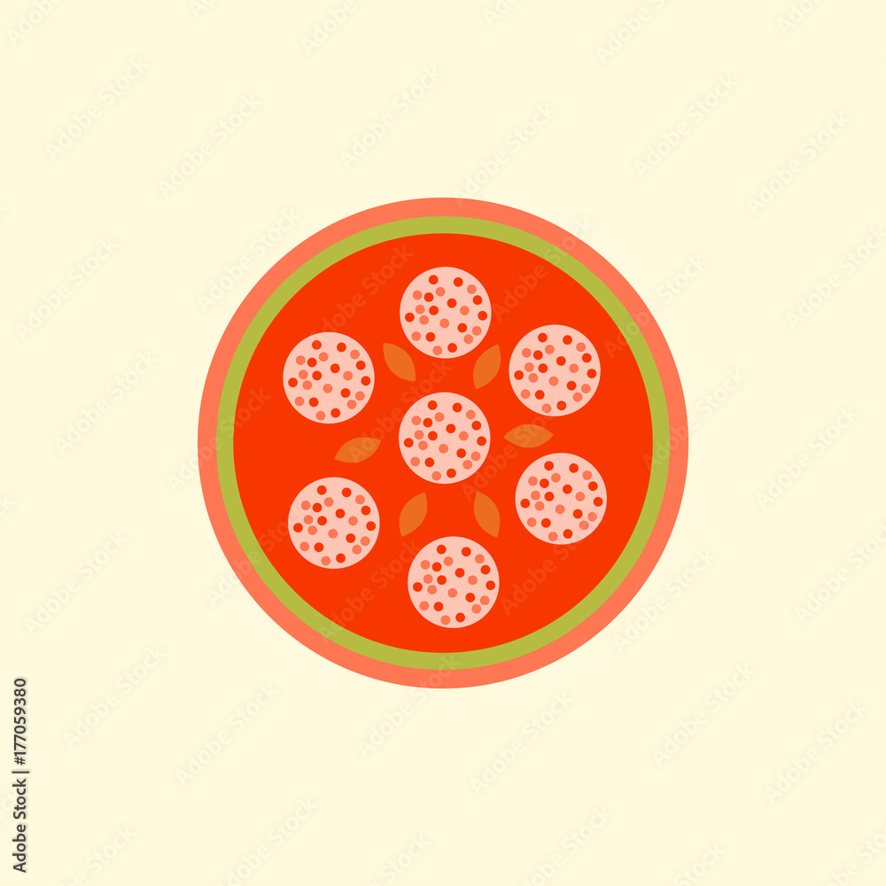 Pizza with salami.Vector illustration. simple pizza icon top view Pizza with salami.Vector illustration. simple pizza icon top view