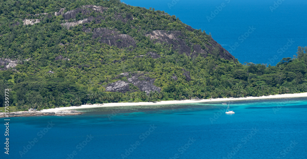Aerial view of Mahe island coastline, Seychelles