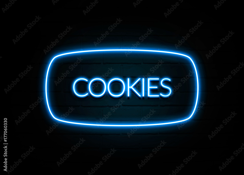 Cookies - colorful Neon Sign on brickwall Cookies - colorful Neon Sign on brickwall