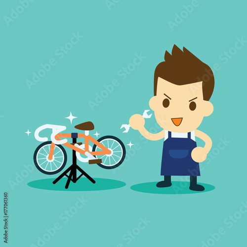service man repair and maintenance bicycle