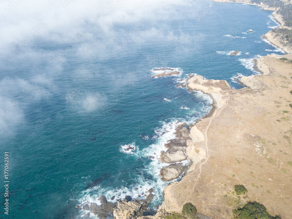 Aerial of California Coastline and Marine Layer
