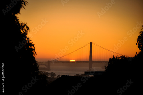 Sunset behind the Golden Gate Bridge of San Francisco