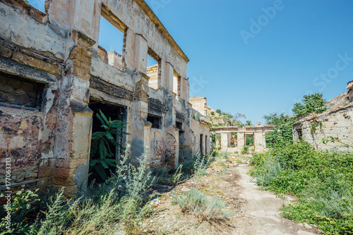 Abandoned overgrown ruined buildings