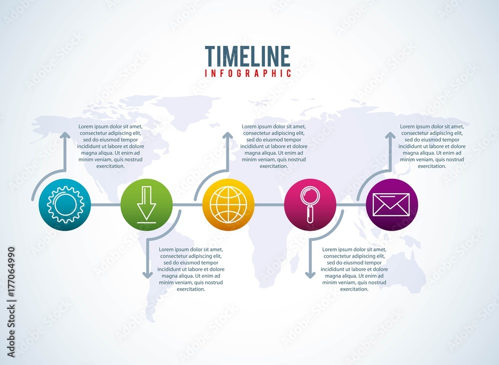 Fototapeta premium timeline infographic world business download email search