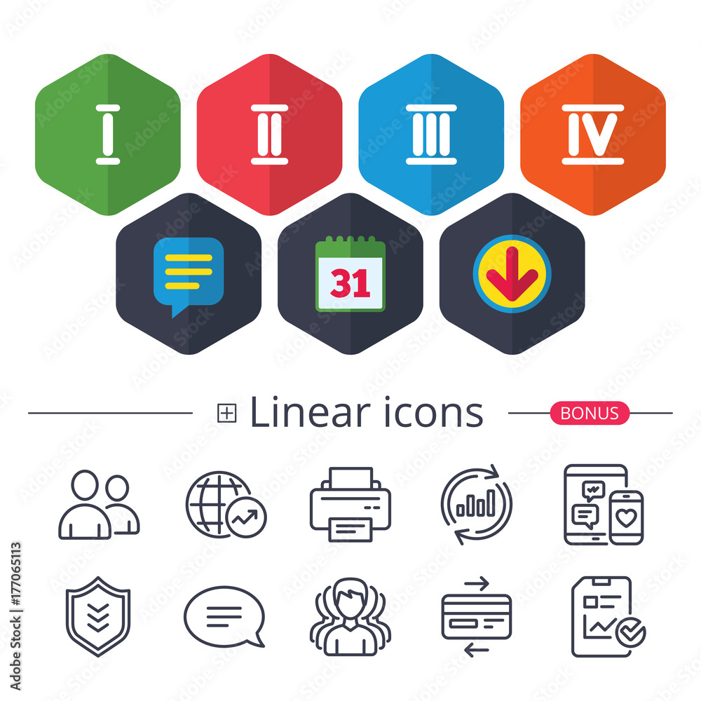 Roman numeral icons. Number one, two, three. Roman numeral icons. Number one, two, three.