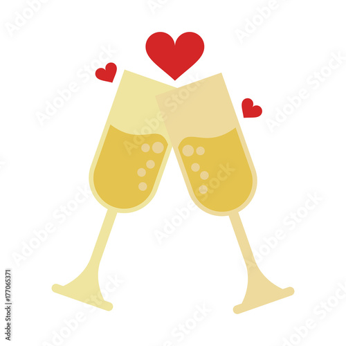 champagne glasses toasting with hearts wedding related icon image vector illustration design 