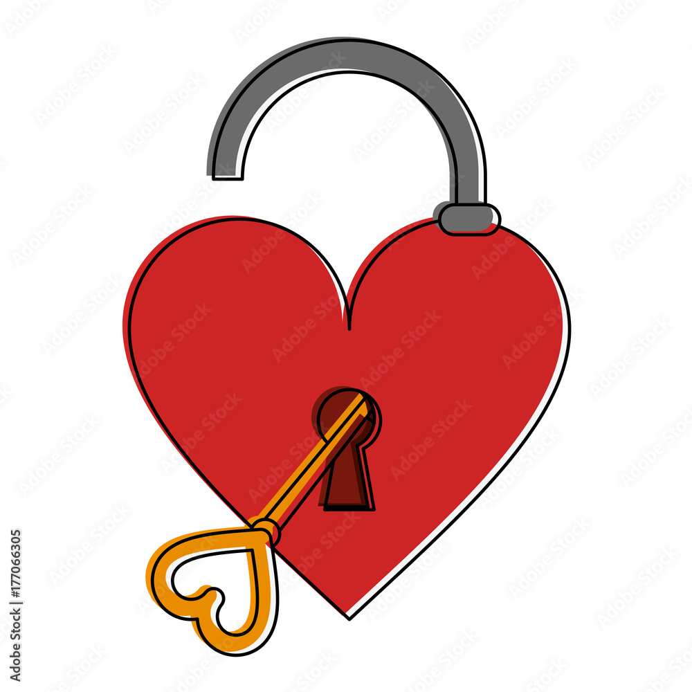 open heart shape safety lock with key valentines day related icon image vector illustration design 