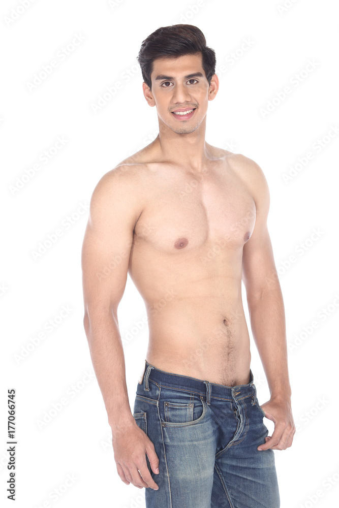 Mix Race Asian black hair, handsome muscle good looking man in topless Mix Race Asian black hair, handsome muscle good looking man in topless