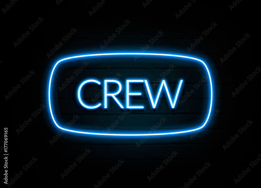 Crew  - colorful Neon Sign on brickwall