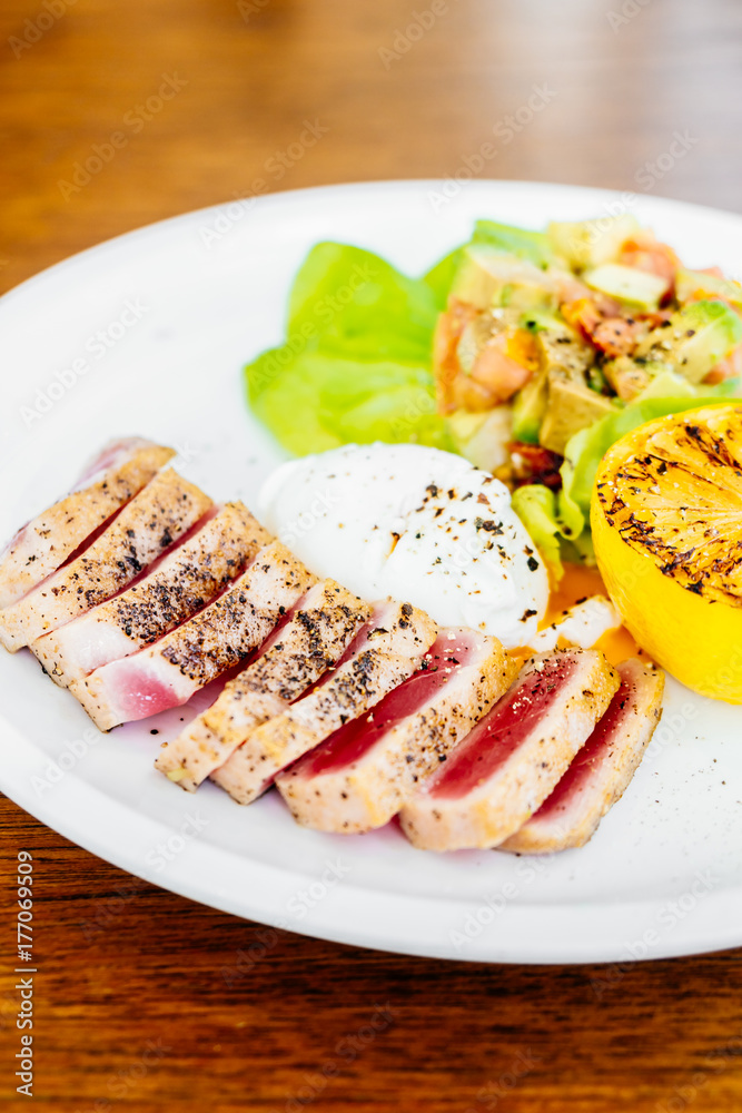 Grilled Tuna tartare with avocado and tomato Grilled Tuna tartare with avocado and tomato