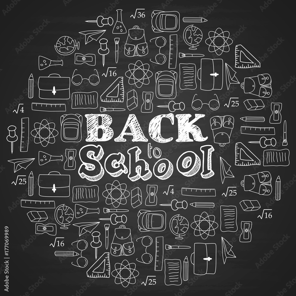 Hand drawn back to school doodles with school supplies Hand drawn back to school doodles with school supplies