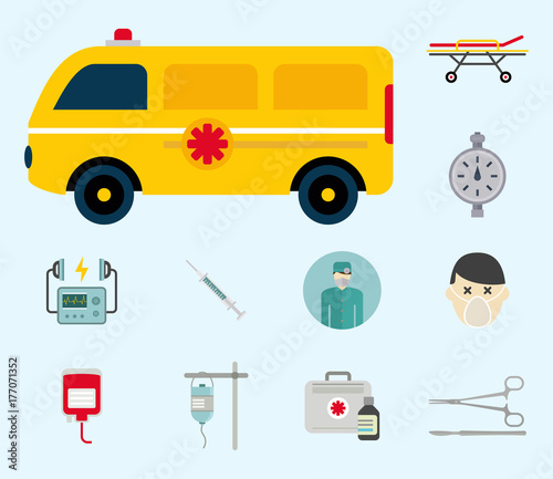 Ambulance icons vector medicine health emergency hospital urgent pharmacy pill support paramedic treatment