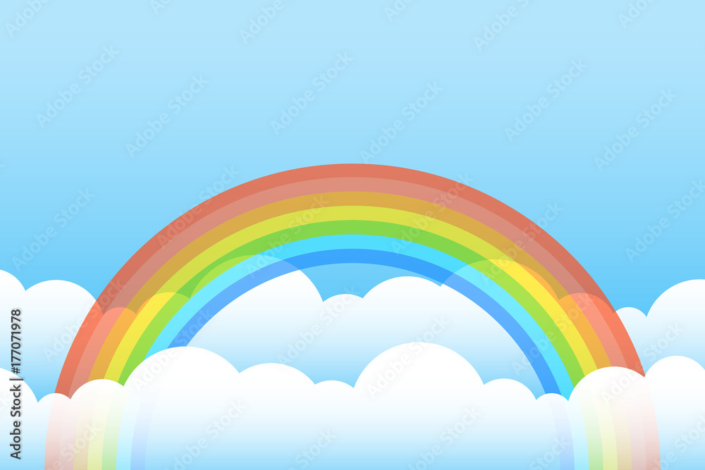 Happy Spring Season Background with rainbow and clearly blue sky. sale banner. season off. discount poster. layout advertising. flyer promotion. backdrop template. Vector Illustration. Happy Spring Season Background with rainbow and clearly blue sky. sale banner. season off. discount poster. layout advertising. flyer promotion. backdrop template. Vector Illustration.
