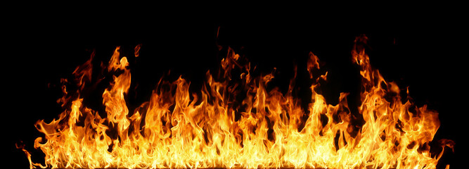 Fire flames on black background.