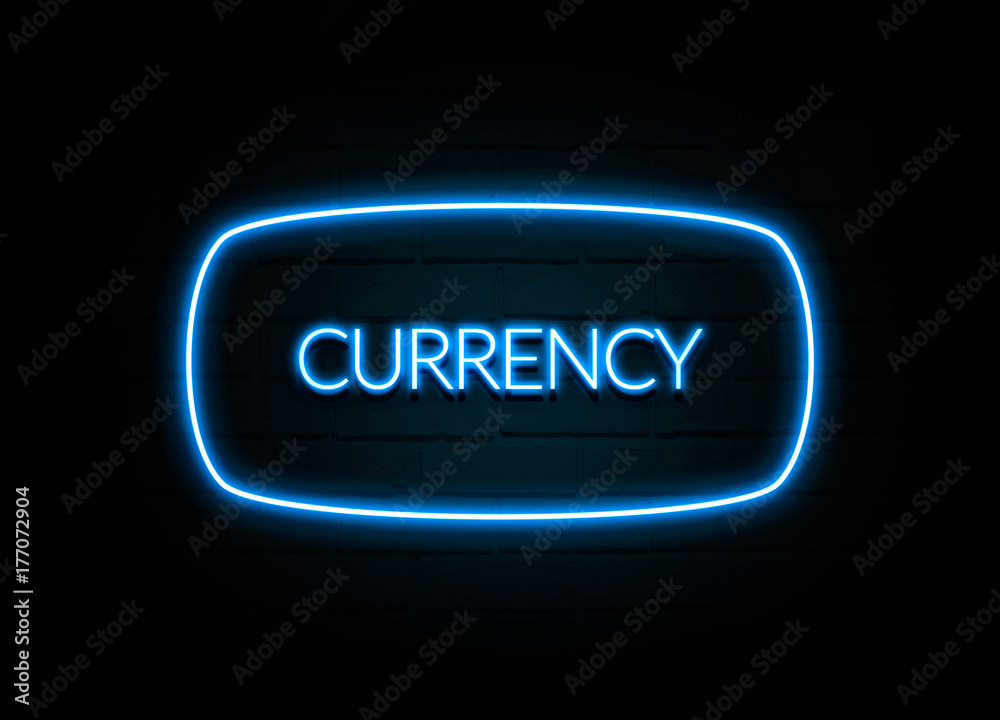 Currency  - colorful Neon Sign on brickwall