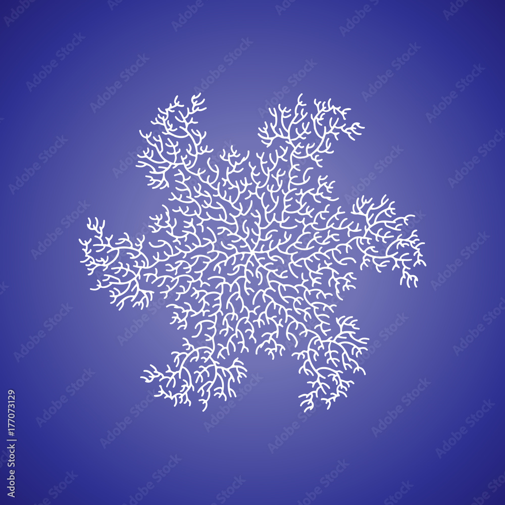 Winter white snowflake on blue background. Christmas element. Vector illustration.