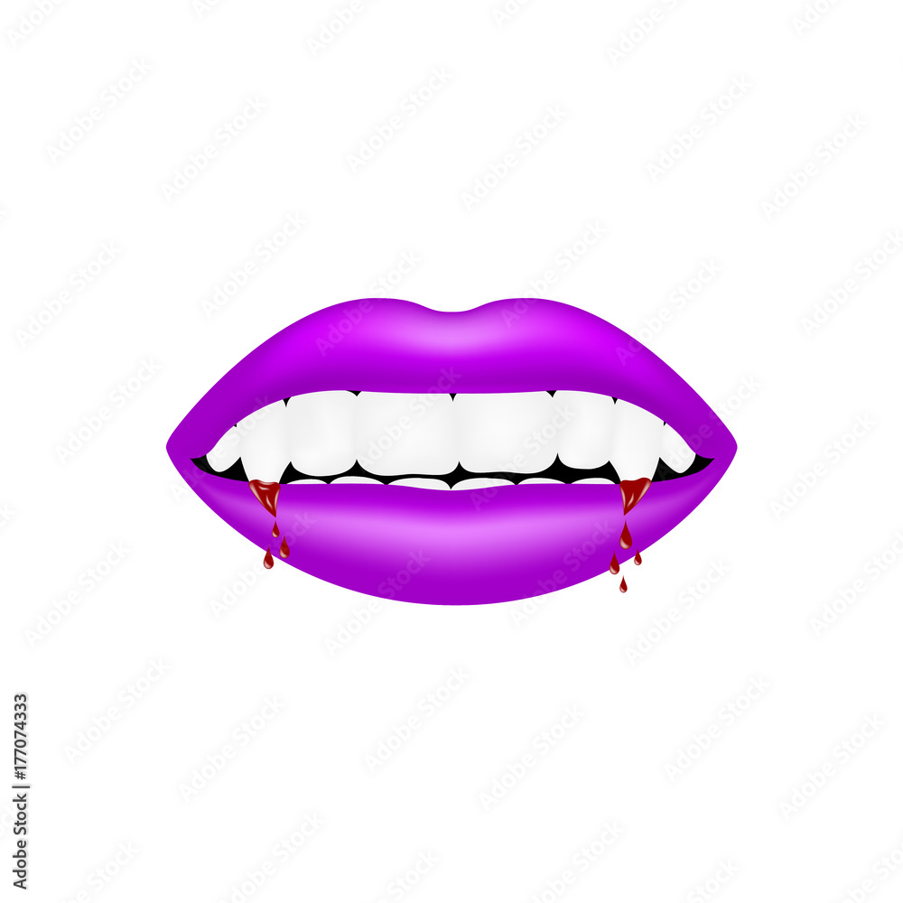 Vampire mouth in purple design with bloody teeth Vampire mouth in purple design with bloody teeth