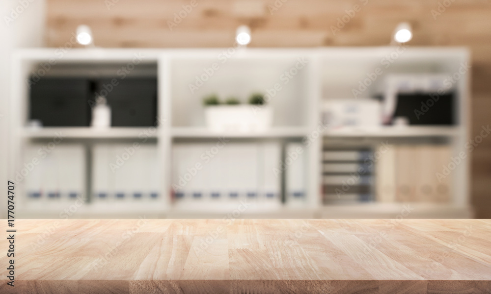 Real wood table top texture on room interior background.For create product display or design key visual Real wood table top texture on room interior background.For create product display or design key visual