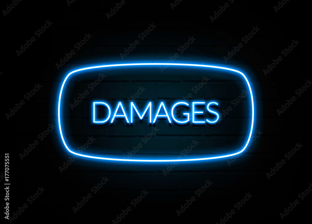 Damages  - colorful Neon Sign on brickwall