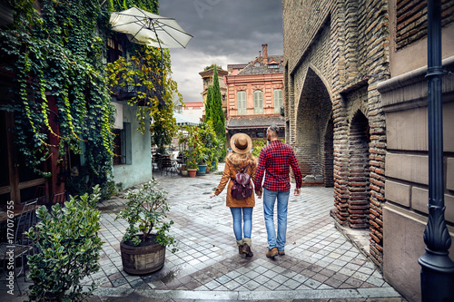 Traveler couple at Old Street of Tbilisi © pikoso.kz