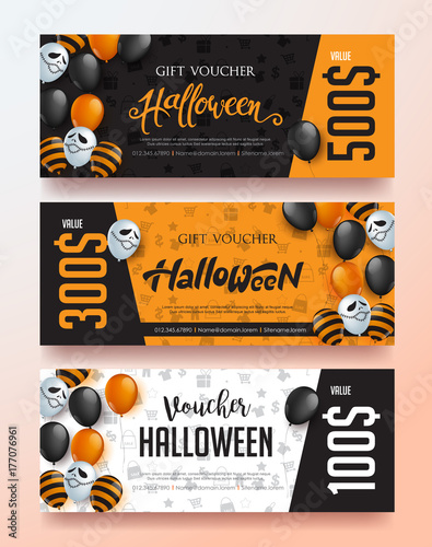 Happy Halloween sale background for banner template decor with balloons design.banners party invitation.Vector illustration .Gift Voucher discount template.