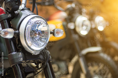 Close up motor bike headlights