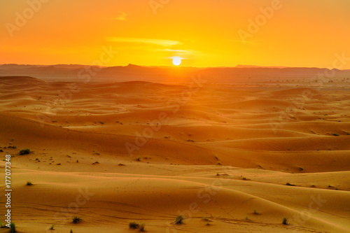 Erg Chebbi Sand dunes near Merzouga on sunset. Morocco