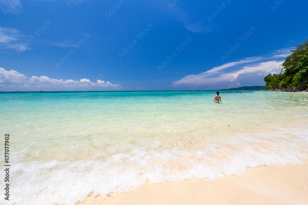 Beautiful beach of bamboo island near Phi Phi island in Krabi, Thailand